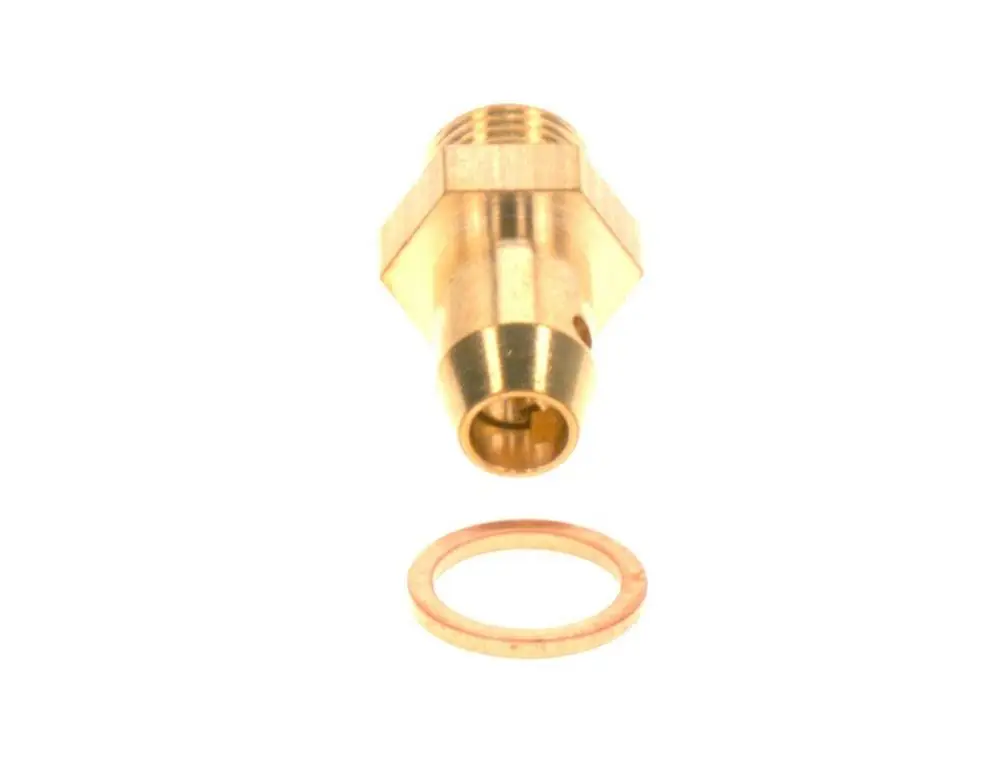 Bosch Druckmessdüse in goldfarbenem Metall mit G1/8 Gewinde und angrenzendem Dichtungsring.